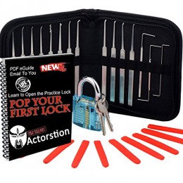 Actorstion 15 Piece Lock Pick Set with Transparent Blue Padlock and...