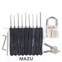 9-Piece Unlocking Lock Pick Set Key Extractor Tool + Transparent Practice Padlocks
