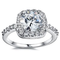 Olen White Gold Plated Cubic Zirconia Diamond Engagement Rings for Women (Rin...