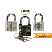 Locksmith Trainer - 3 Pack Practice Padlock - Includes Metal Heavy Duty Cutaw...