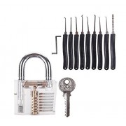 Ehdching Transparent Professional Cutaway Practice Padlock + Locksmith Crochet Hook (Set 2)